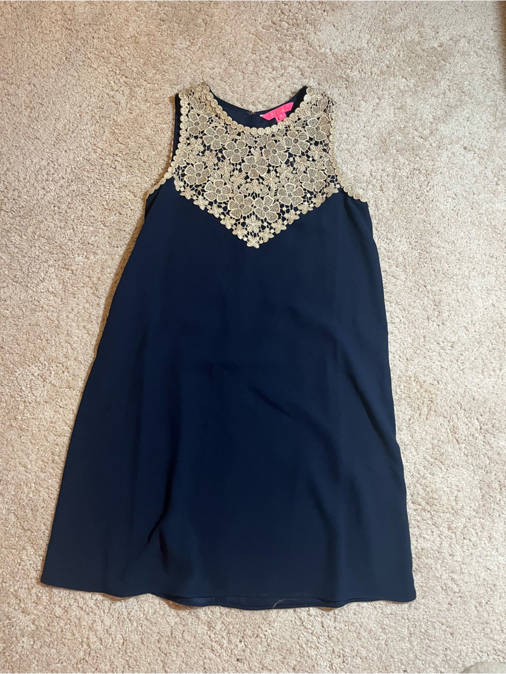 Lilly Pulitzer Navy Dress with Gold Lace Accent